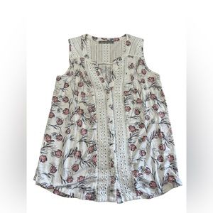 Daniel Rainn stitch fix blouse size S white floral with see through detailing